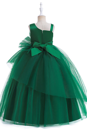 Vestido de niña sin mangas de línea A verde oscuro